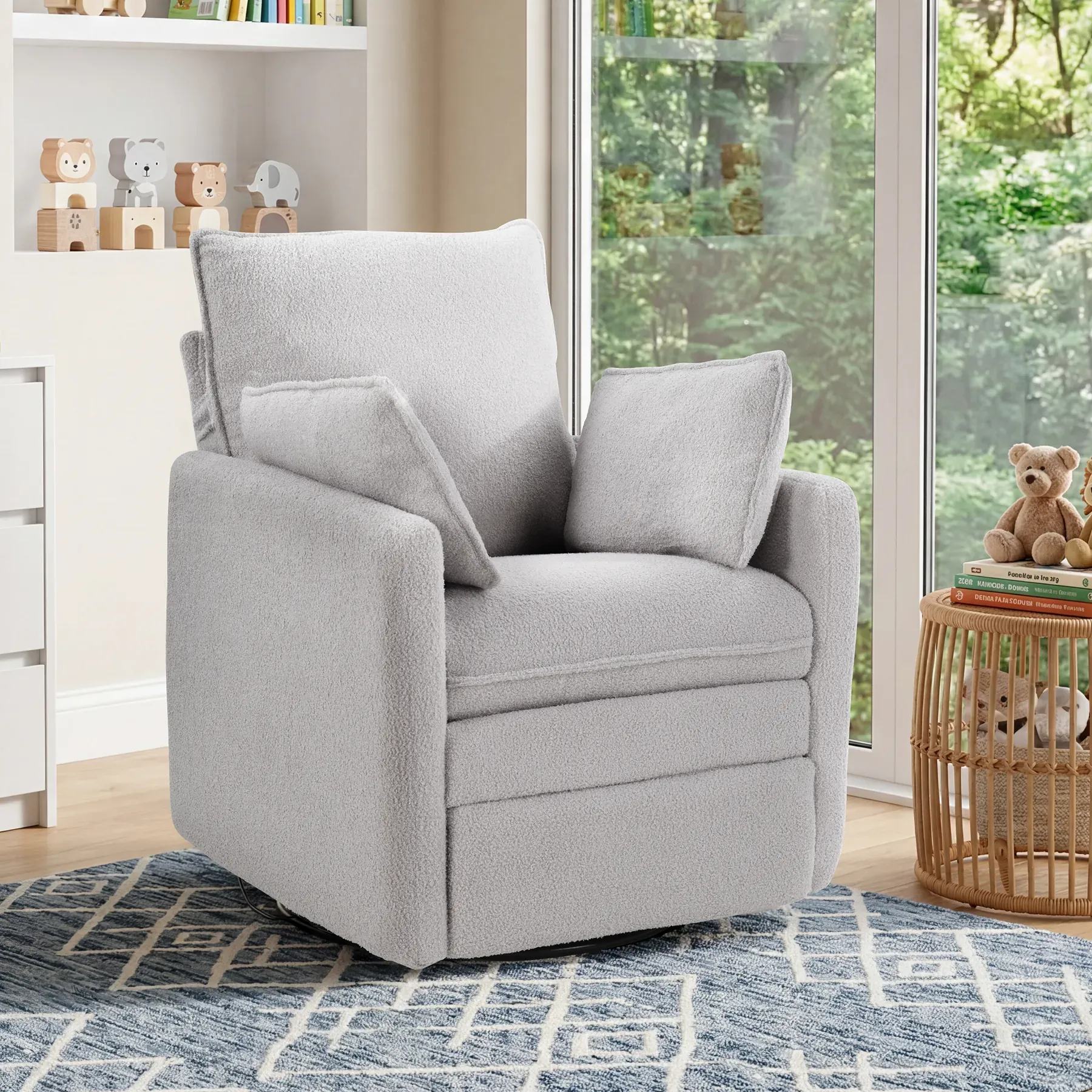 360° Swivel Glider Recliner with Side Pockets, Gray